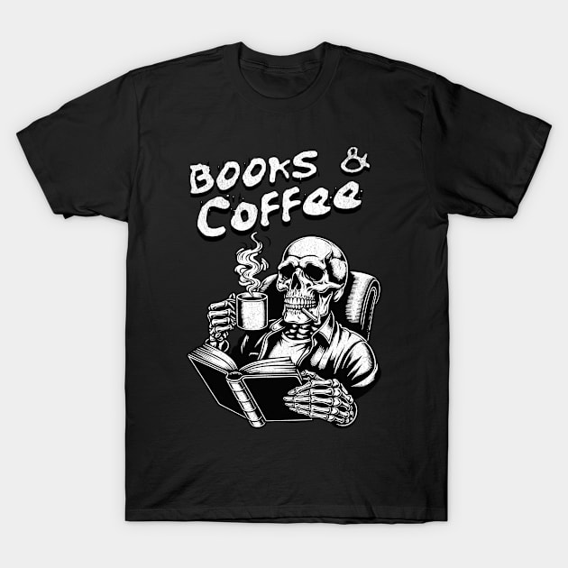 Books and Coffee T-Shirt by DeeJaysDesigns